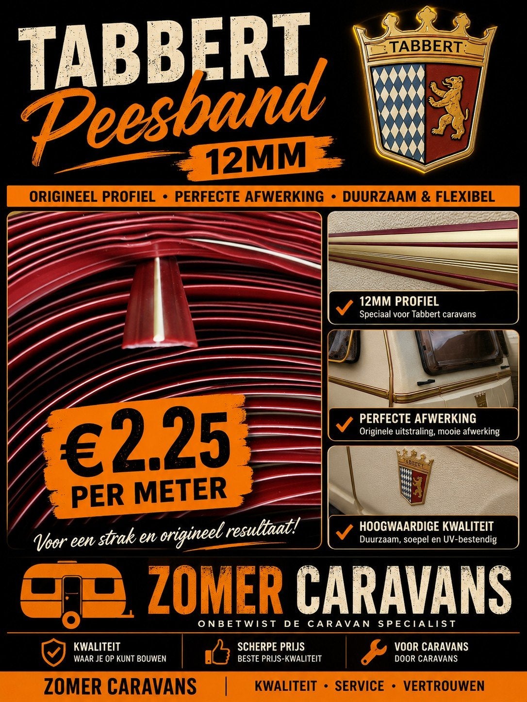 Tabbert Peesband / Inlegbies 12 mm - Diverse kleuren, Caravans en Kamperen, Caravan accessoires, Ophalen of Verzenden, Nieuw