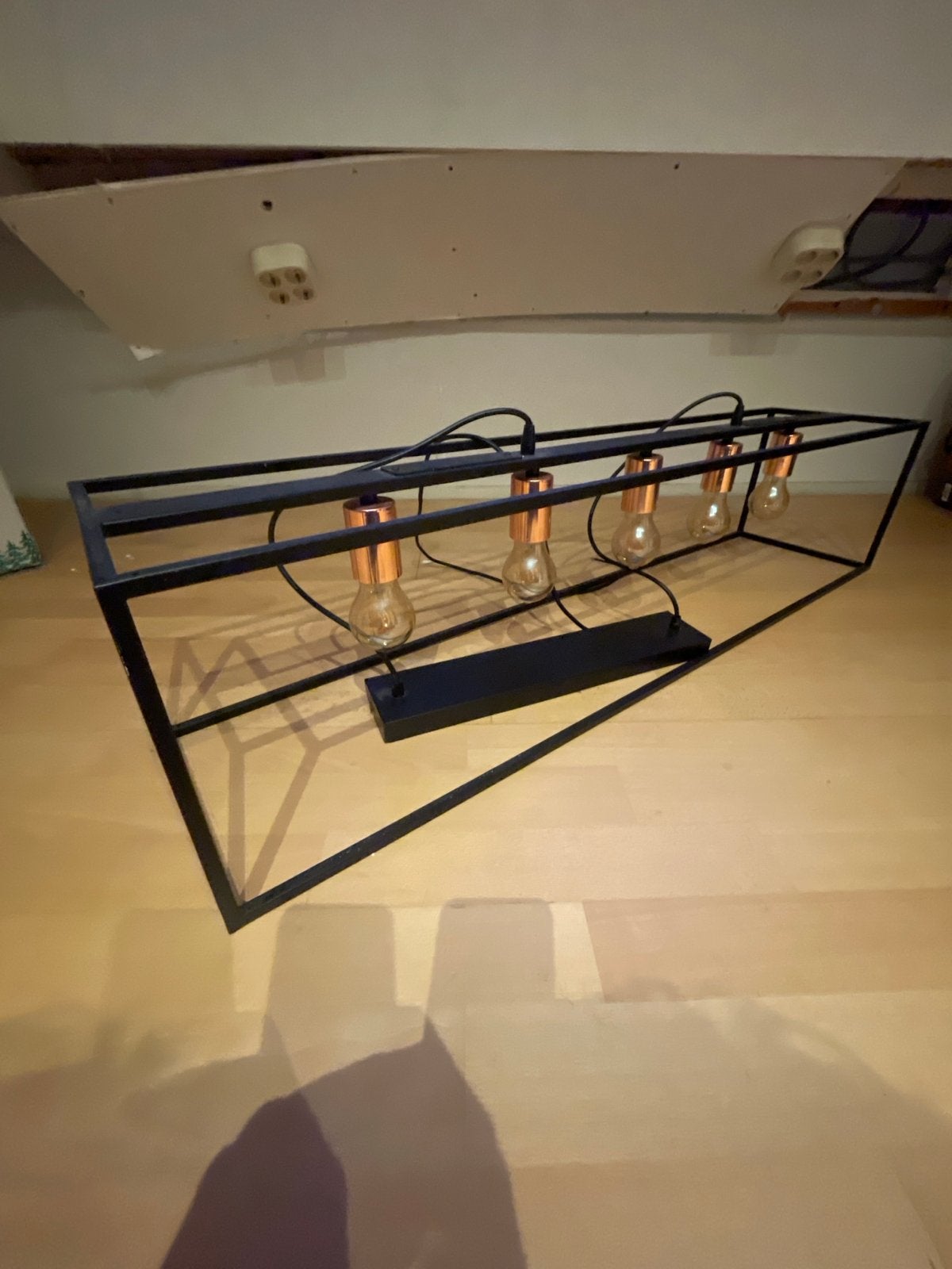 Industriële eetkamerlamp - Zwart, 5 lampen, Ophalen, Gebruikt, Metaal, 75 cm of meer