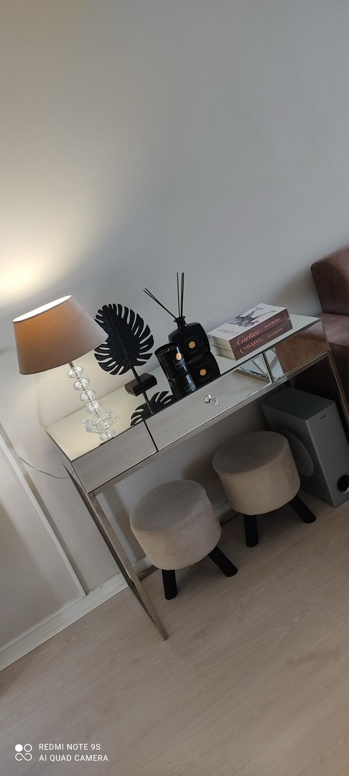 Spiegel make-up tafel / sidetable met lade, 100 tot 150 cm, Ophalen of Verzenden, Zo goed als nieuw, Metaal
