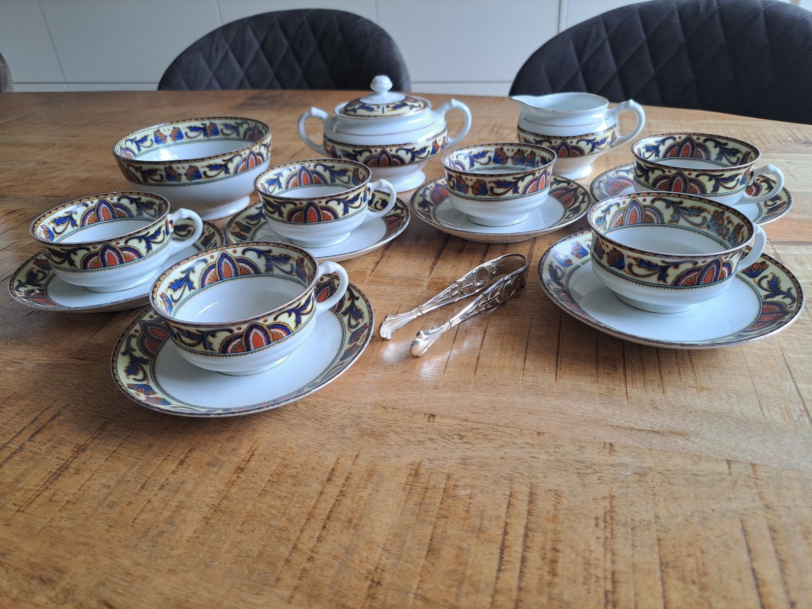 Vintage Tsjechisch servies - 6 kopjes, 6 schotels, suikerpot, Ophalen, Gebruikt, Overige merken, Vintage