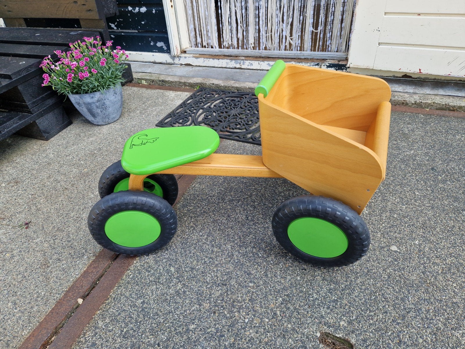 Houten bakfiets loopfiets loopauto., Ophalen, Gebruikt, Loopvoertuig
