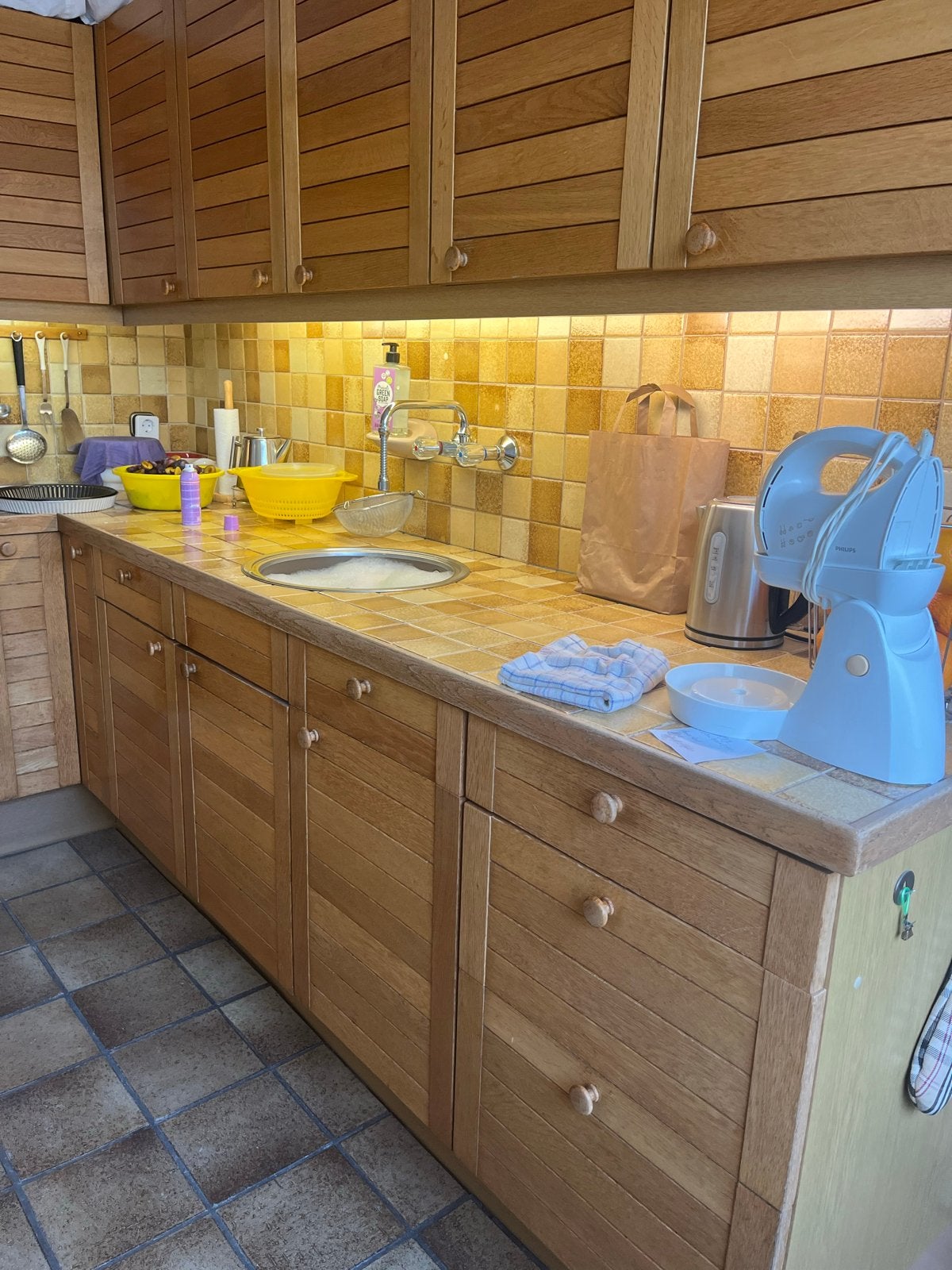 Complete houten keuken te koop., Huis en Inrichting, Keuken | Complete keukens, Ophalen, Gebruikt, Bruin, Hoekkeuken