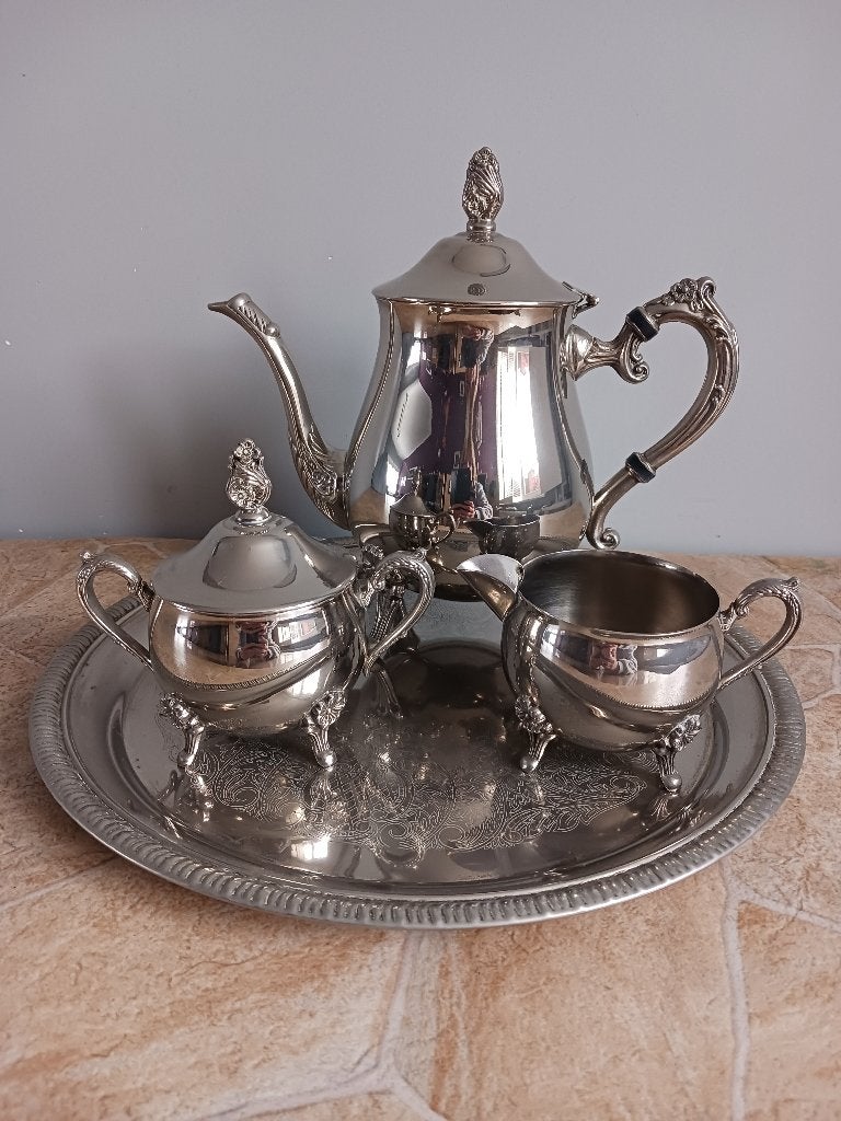 4 delige koffie- theeset verzilverd rococo stijl, Ophalen of Verzenden, Zilver