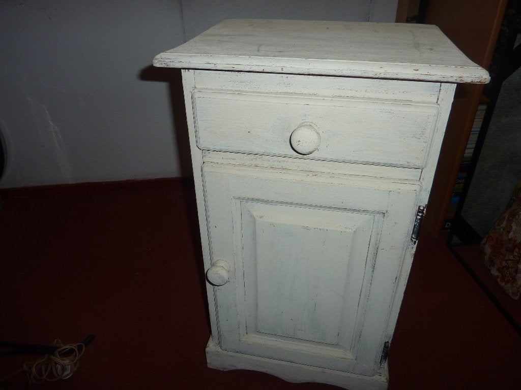 Vintage nachtkastje met lade en deurtje - Wit geverfd, Ophalen, Gebruikt