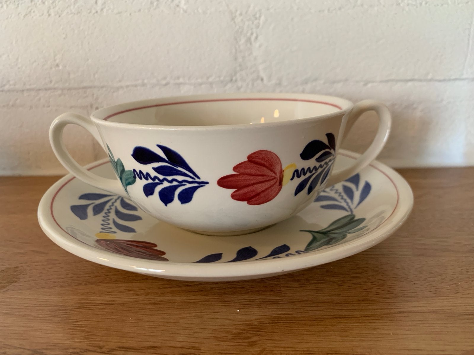 Vintage Boerenbont Boch Frères Keramis soepkom met schotel, Ophalen of Verzenden, Boerenbont, Kom(men)