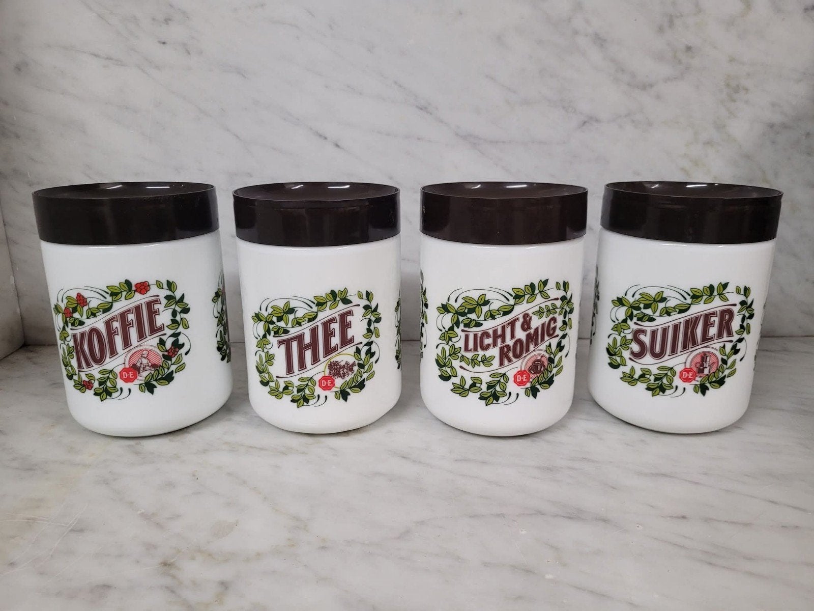 4 vintage opaline Douwe Egberts voorraadpotten, Ophalen of Verzenden, Huis en Inrichting