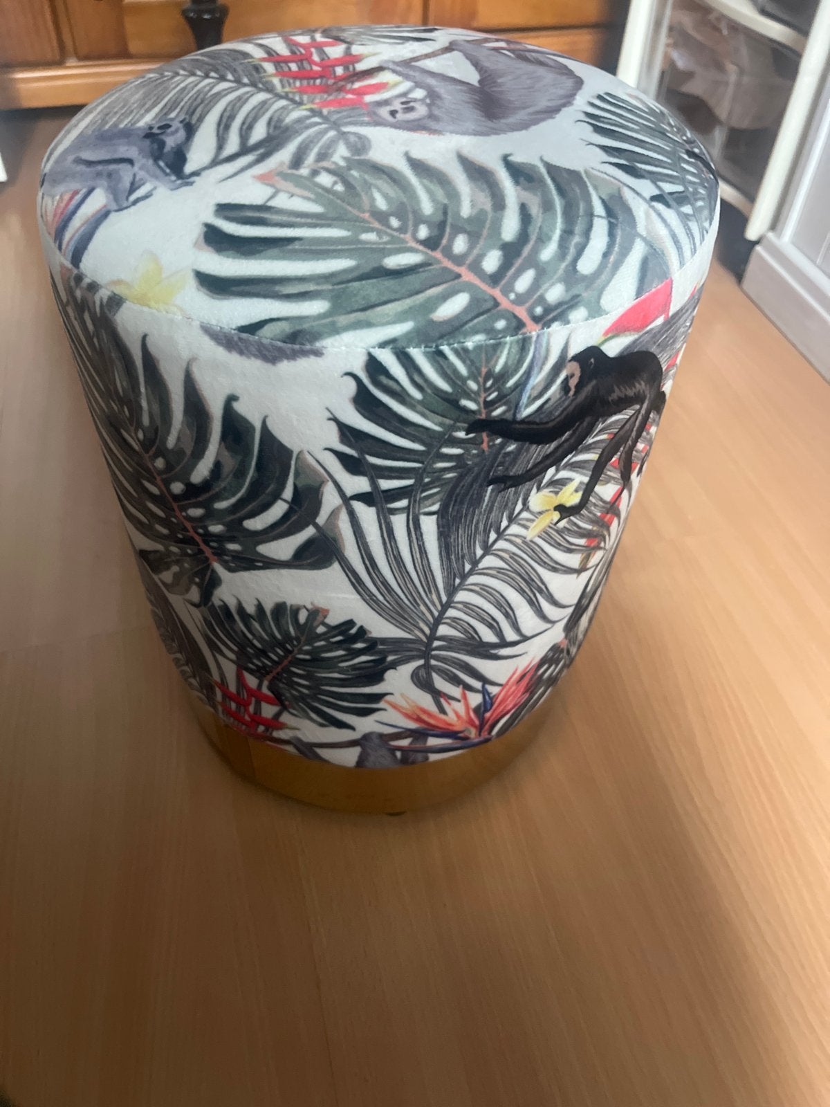 Poef met tropische print - Zo goed als nieuw, Ophalen, Minder dan 50 cm, Rond, Zo goed als nieuw