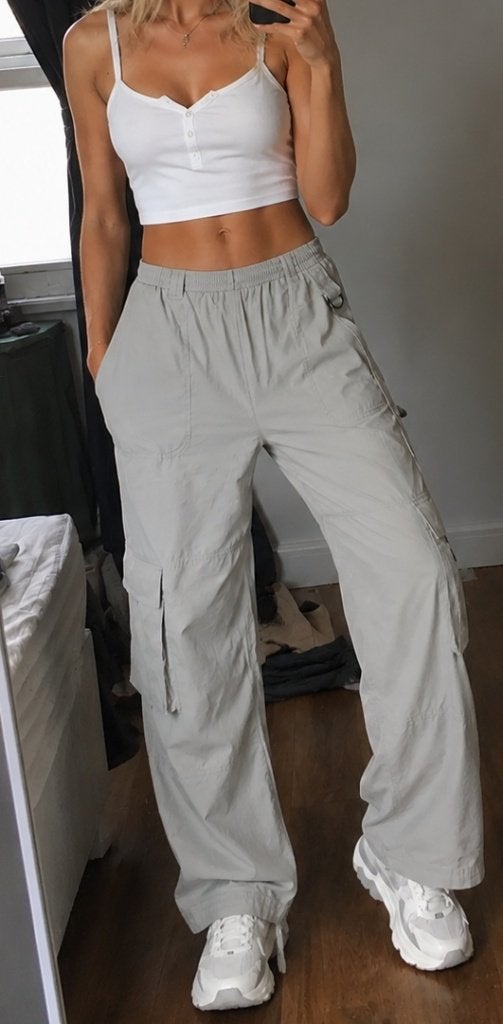Bershka keper cargobroek M cargo broek grijs grijze, Maat 38/40 (M), Verzenden, Gedragen, Grijs