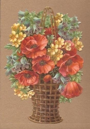 Mand met bloemen en klaproos poezieplaatjes 5134, Ophalen of Verzenden