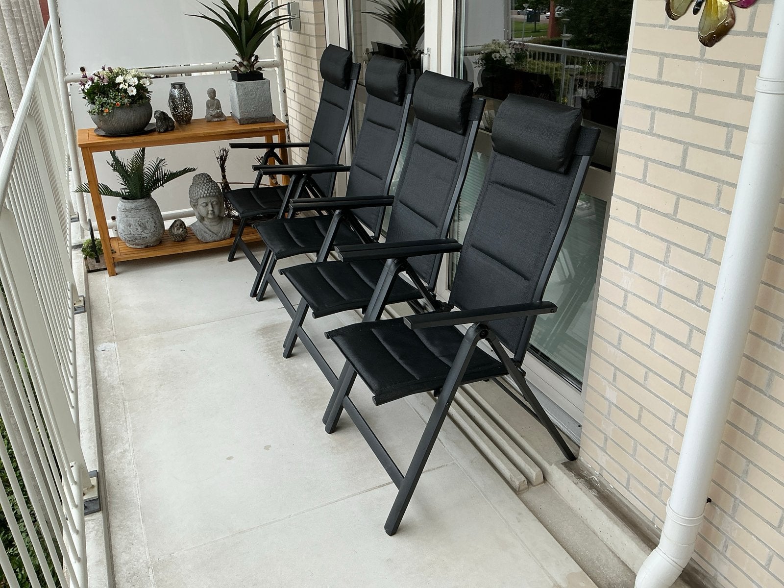 4 X  FLinQ Luxe Tuinstoel opvouwbaar met 2  kussens, zwart, Ophalen, Gebruikt, Aluminium, Inklapbaar