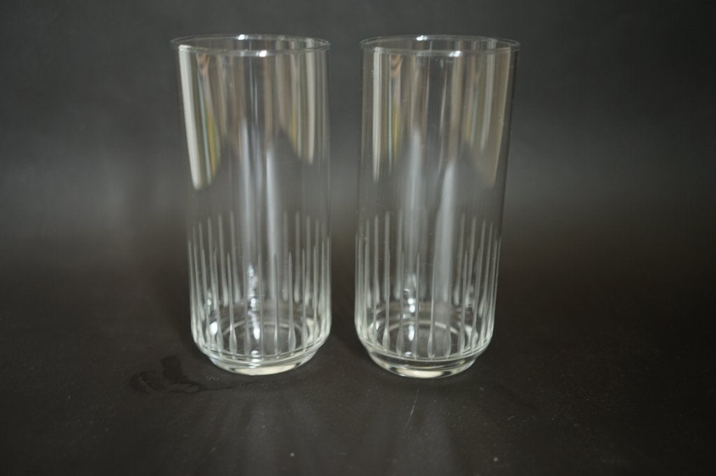 Mid Century vintage 2x waterglas longdrink geslepen streep., Glas of Glazen, Overige merken, Ophalen of Verzenden, Overige stijlen