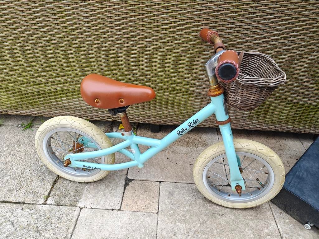 Retro Rider Bandits & Angels loopfiets mintgroen met mandje, Ophalen, Loopfiets