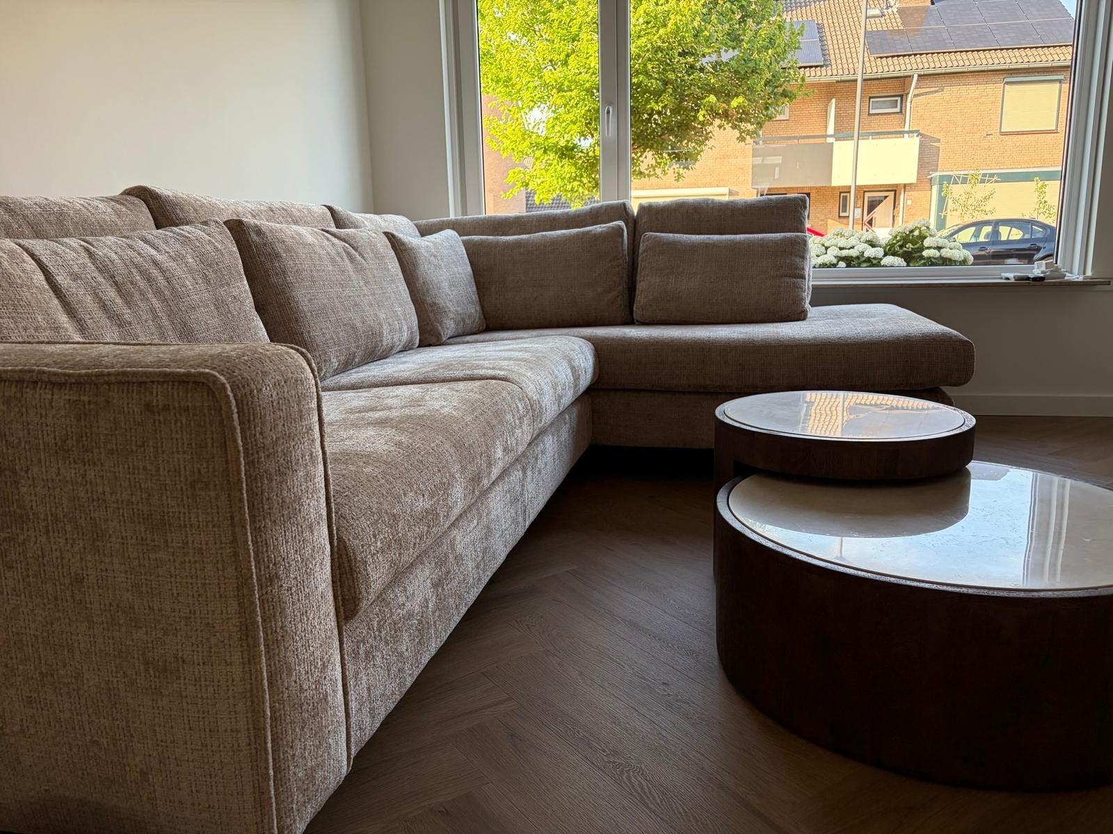 NIEUW! Aris 3-zitsbank + Ottomaan - Cremona 14 stof, Ophalen, Hoekbank, 300 cm of meer, Zo goed als nieuw