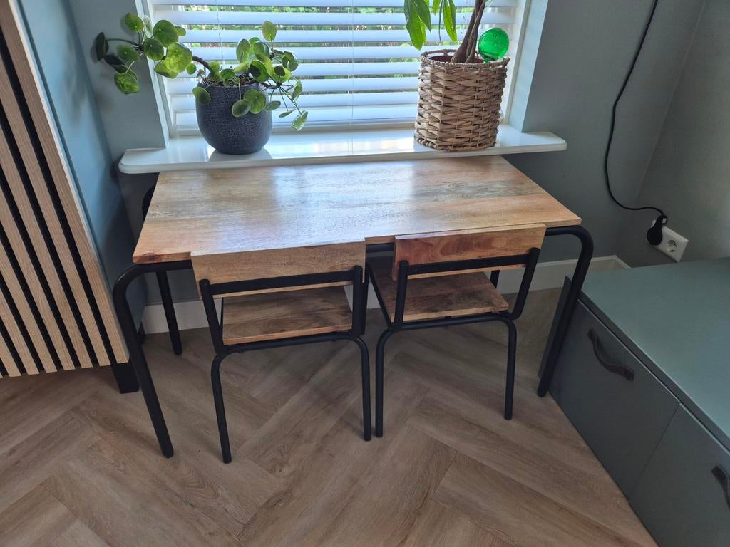 Kidsdepot kindertafel met 2 stoelen, Original - Hout/Zwart, Ophalen, Zo goed als nieuw, Tafel(s) en Stoel(en)