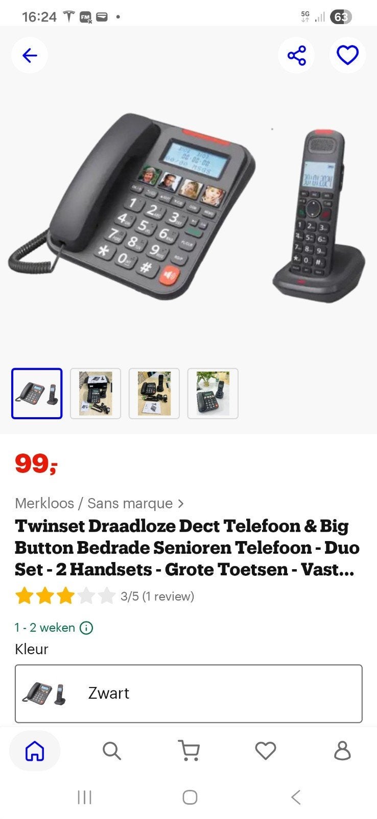 Draadloze en bedrade seniorentelefoon met grote toetsen, Telecommunicatie, Ophalen, Zo goed als nieuw, 1 handset