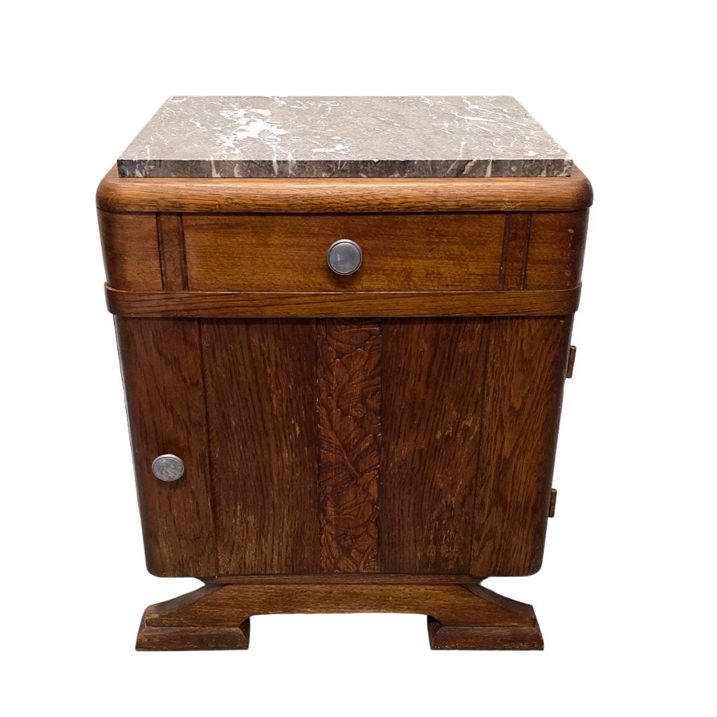 Frans Art Deco nachtkastje Venesta Mordex met marmeren blad, Ophalen, Gebruikt, Minder dan 45 cm, Minder dan 55 cm
