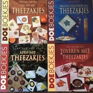 4 Doeboekjes: Theezakjes/doos lege theezakjes/kaarten € 8,00, Ophalen of Verzenden, Theezakje(s)