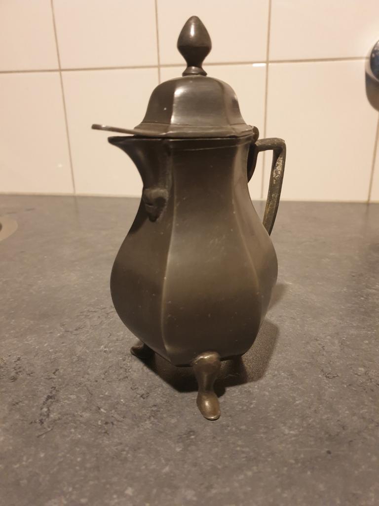 Antieke tinnen melkkan met deksel, Ophalen of Verzenden