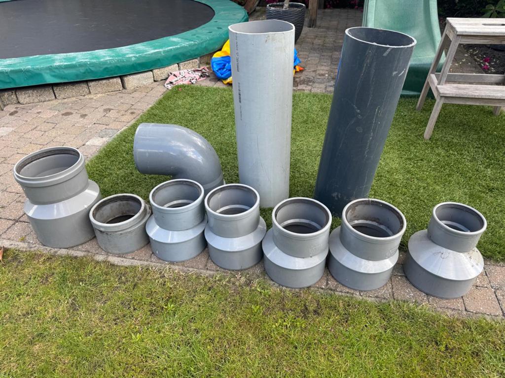 Pvc 190mm hulpstukken en verloopstukken, Doe-het-zelf en Verbouw, Buizen en Afvoer, Ophalen, Bochten, Pvc, Zo goed als nieuw