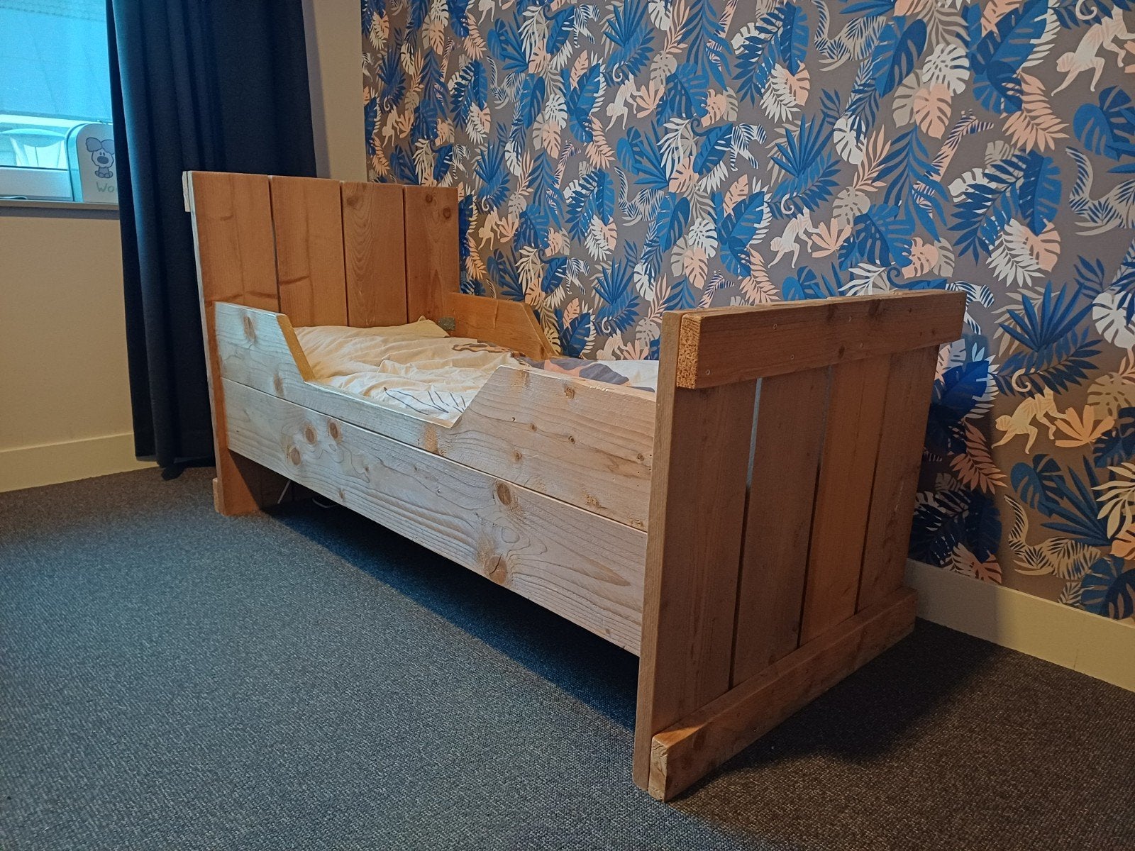 Steigerhouten Peuterbed - Matras 150x70, Ophalen, Gebruikt, 70 tot 85 cm, 140 tot 160 cm