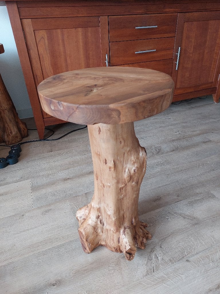 Bijzettafel hardhout, Ophalen, Minder dan 55 cm, Rond, Zo goed als nieuw
