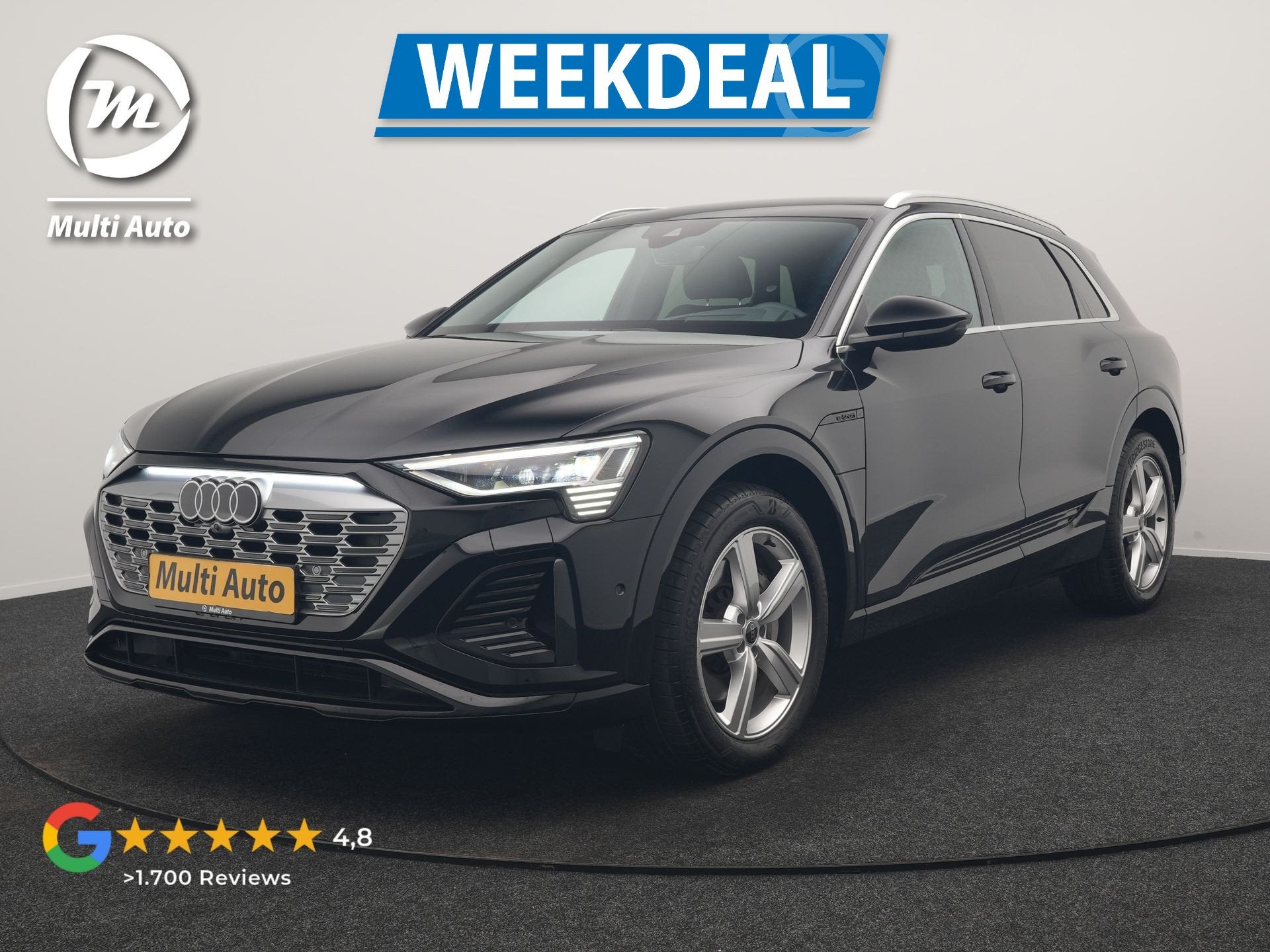 Audi Q8 e-tron 55 Quattro S Line 114 kWh 408pk Dealer O.H. |, Auto's, Automaat, Dealer onderhouden, Zwart, Vierwielaandrijving