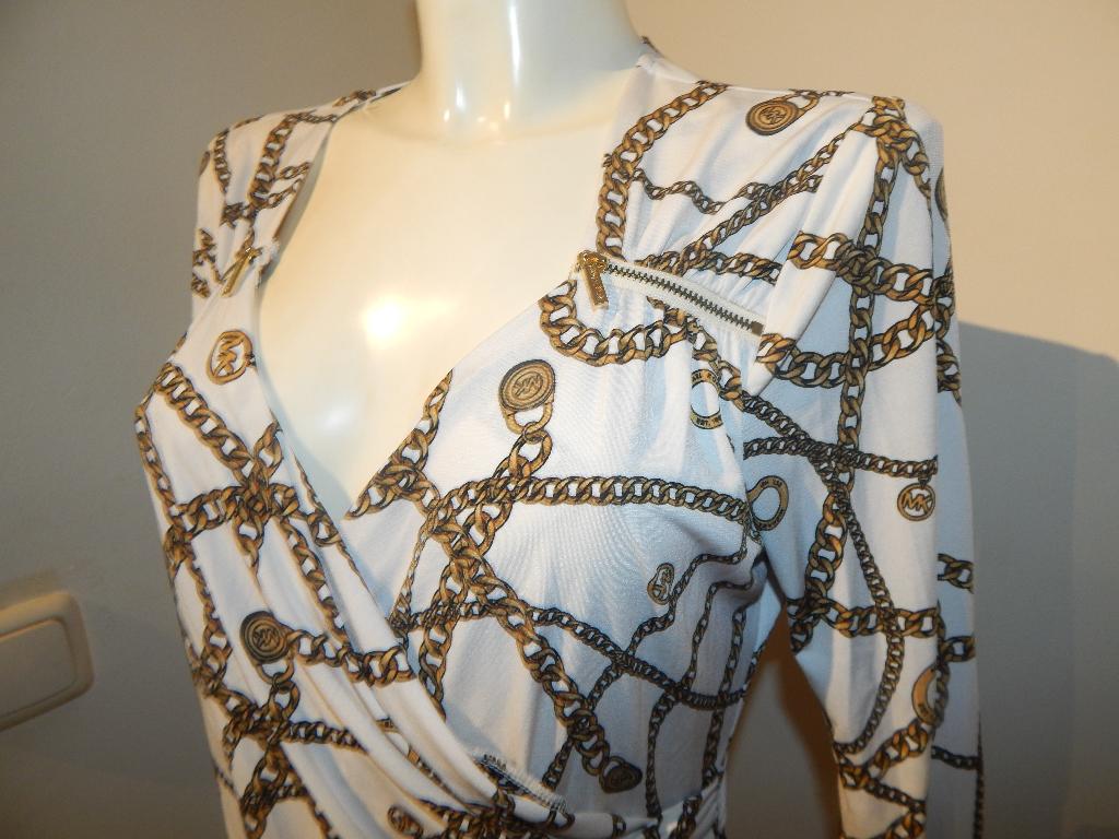 Michael Kors wit stretch truitje gouden merk ketting print L, Kleding | Dames, Michael Kors, Verzenden, Wit, Maat 42/44 (L)