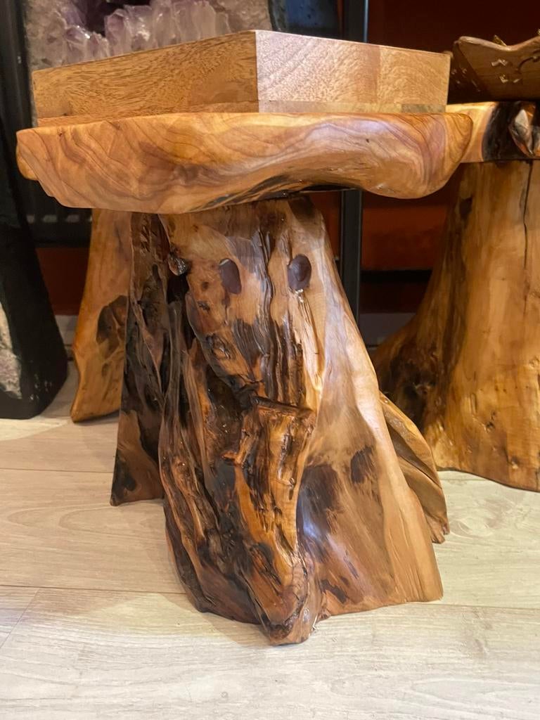 Teak houten krukjes taveltjes, Minder dan 55 cm, G, Ophalen of Verzenden, Zo goed als nieuw