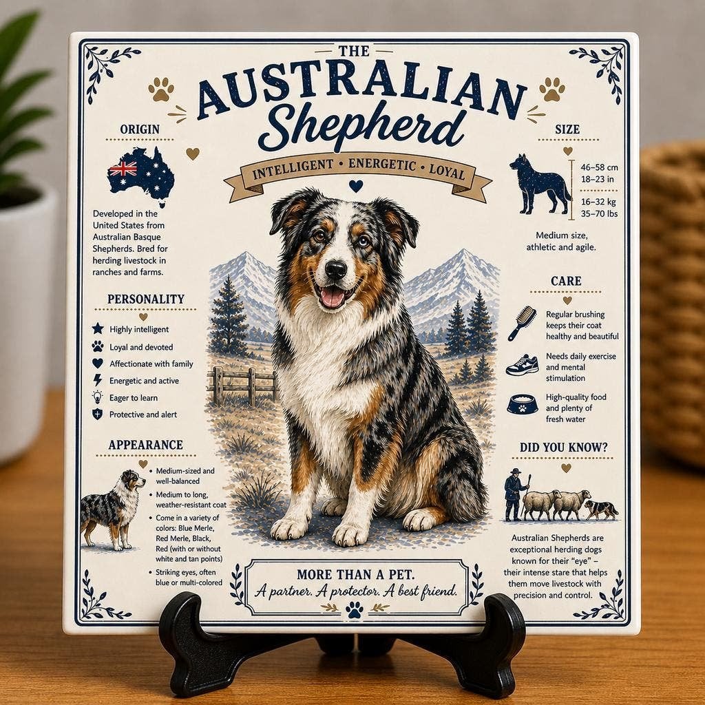 Australian Shepherd - Infographic Tegel, Ophalen of Verzenden, Nieuw