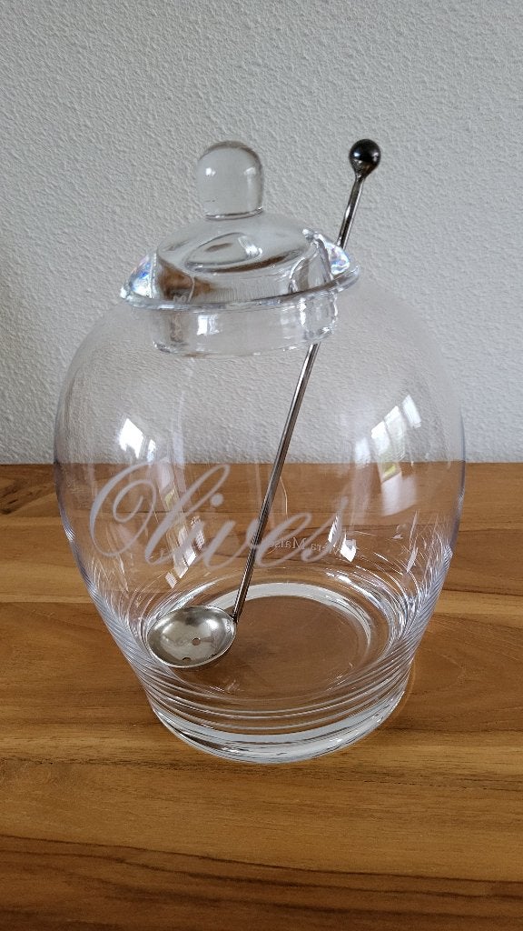 Riviera Maison glazen pot voor olijven 'Olives', Ophalen, Gebruikt, Overige typen, Glas