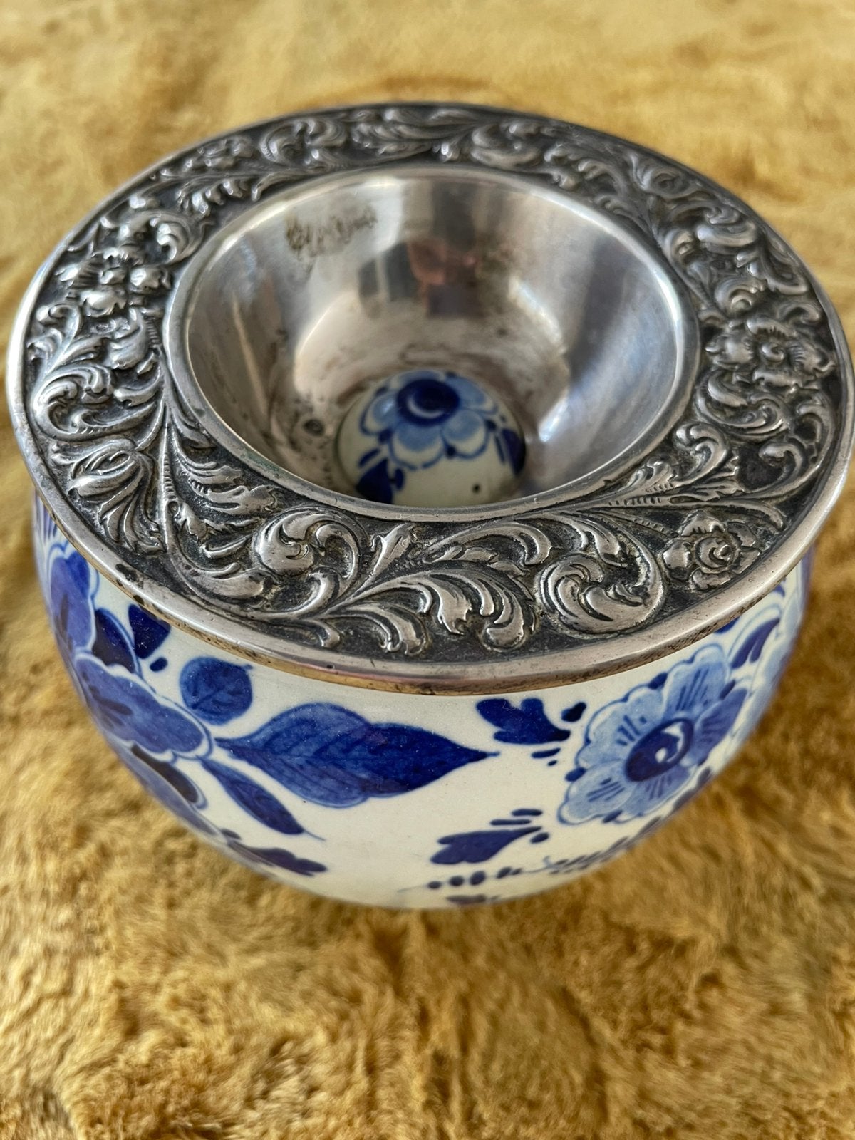 Vintage Asbakje Delft Regina nr 620 met Zilveren Deksel, Antiek en Kunst, Verzenden