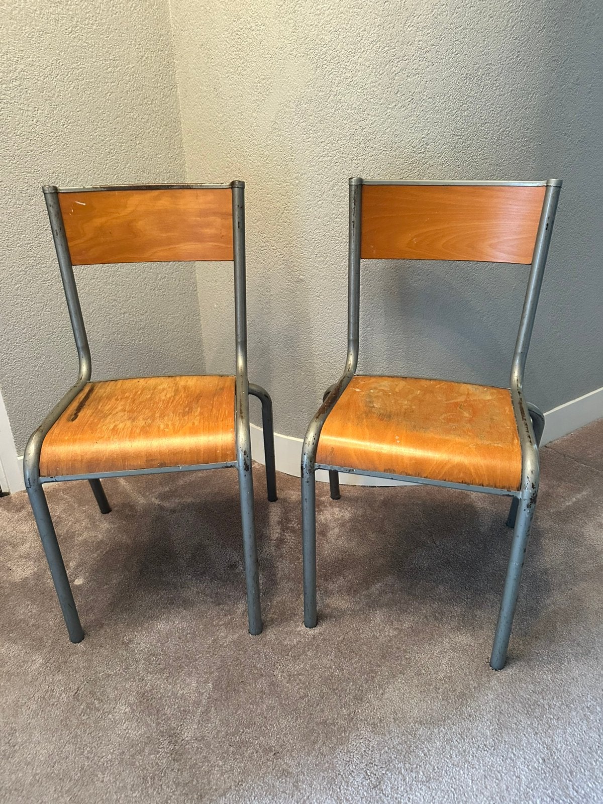 Franse Mullca Schoolstoel / Gaston Cavaillon, Huis en Inrichting, Stoelen, Ophalen, Gebruikt, Hout, Eén