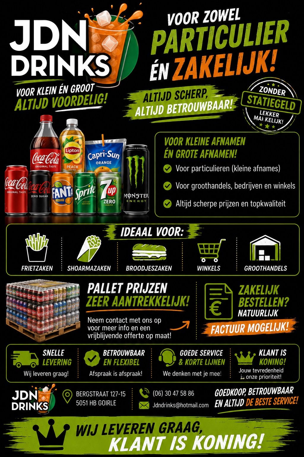 JDN Drinks: Frisdrank en meer voor particulier & zakelijk, Ophalen of Verzenden