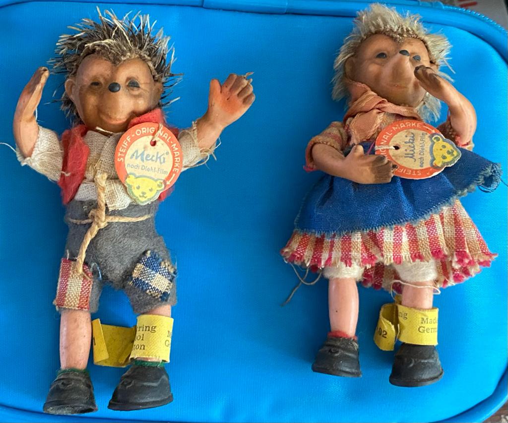 Steiff Mecki en Micki egelpoppen uit de jaren '50, Ophalen of Verzenden, Gebruikt, Pop