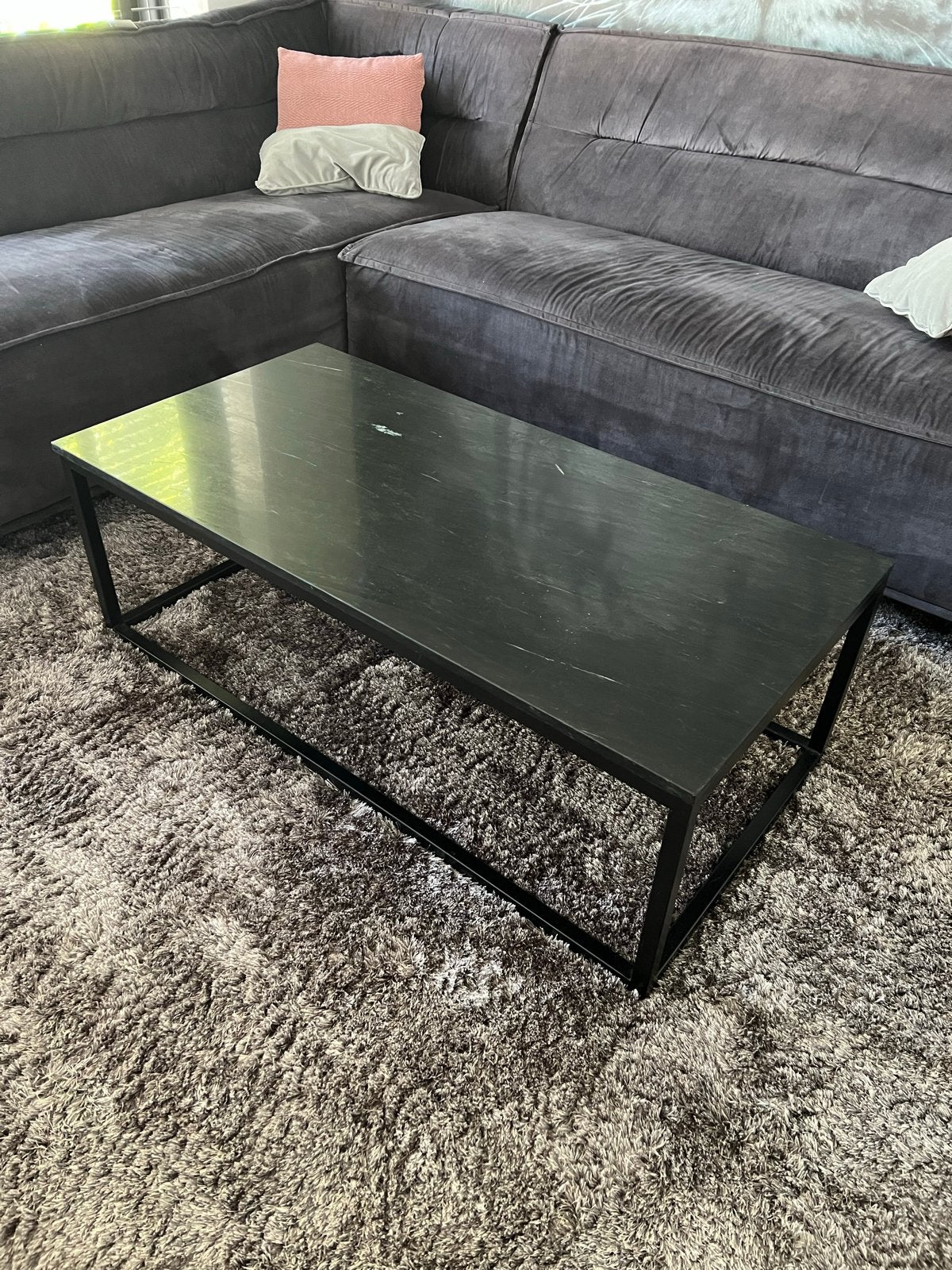 Salontafel zwart marmer zo goed als nieuw, Ophalen, 100 tot 150 cm, 50 tot 100 cm, Zo goed als nieuw
