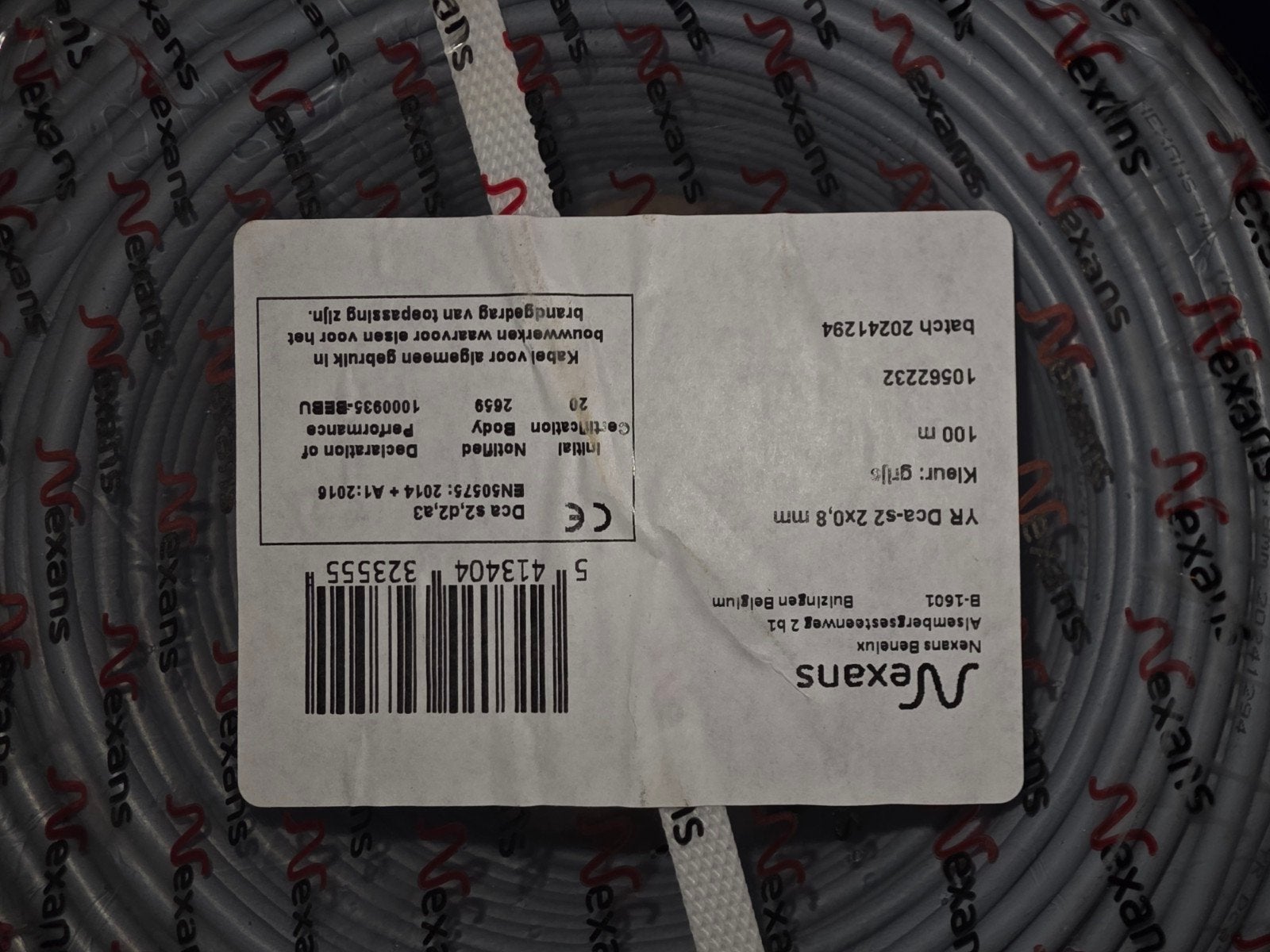 Nexans YR Dca-s2 2x0,8 mm kabel, 100m, grijs, Ophalen, Nieuw, Kabel of Snoer