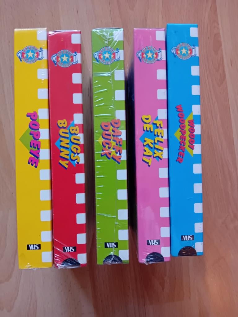 VHS banden: Popeye, Bugs Bunny, Daffy Duck, Felix,, Tekenfilm, Boxset, Ophalen of Verzenden, Nieuw in verpakking