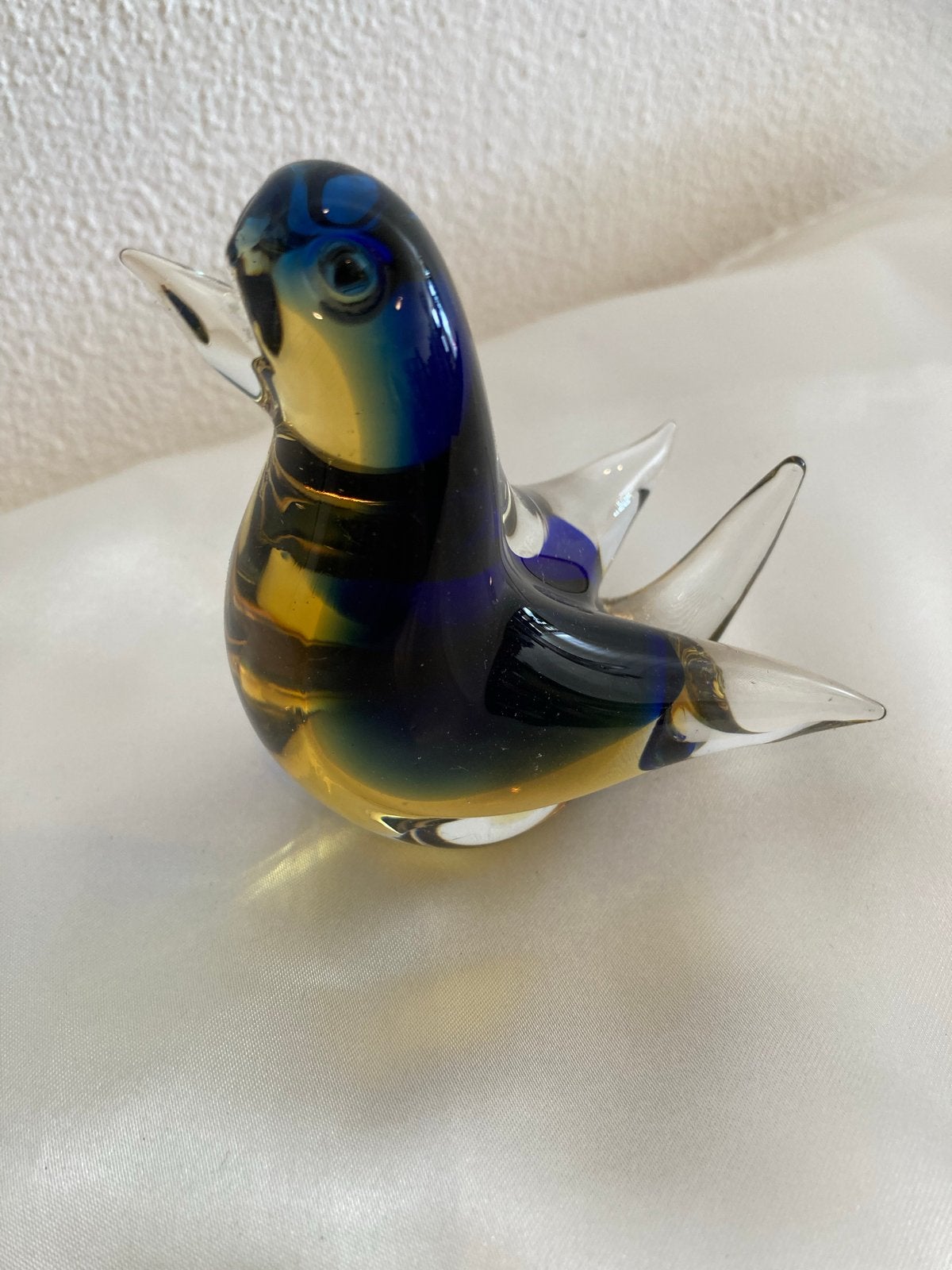 Murano Glas Vogeltje - Blauw, Helder & Amber (8,5cm), Ophalen of Verzenden