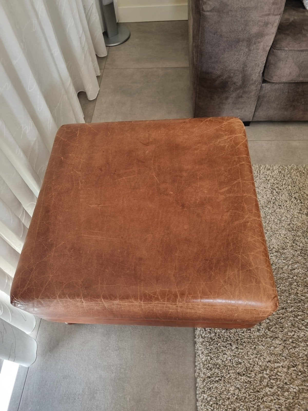 Lerenpoef, Ophalen of Verzenden, Vierkant, 50 tot 75 cm, 50 tot 75 cm