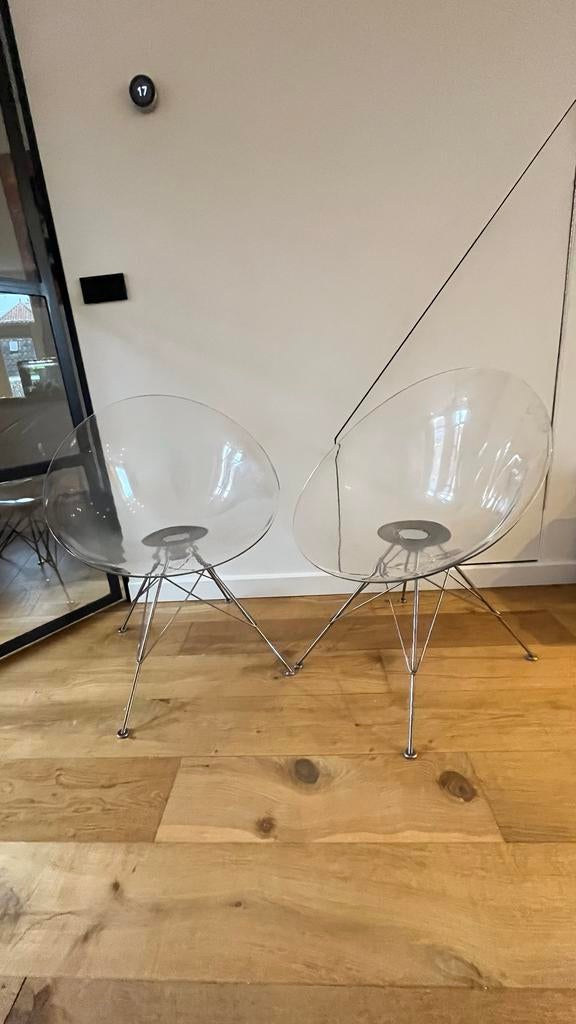Set van 2 transparante design stoelen, Huis en Inrichting, Stoelen, Zo goed als nieuw, Twee, Kunststof, Overige kleuren, Ophalen