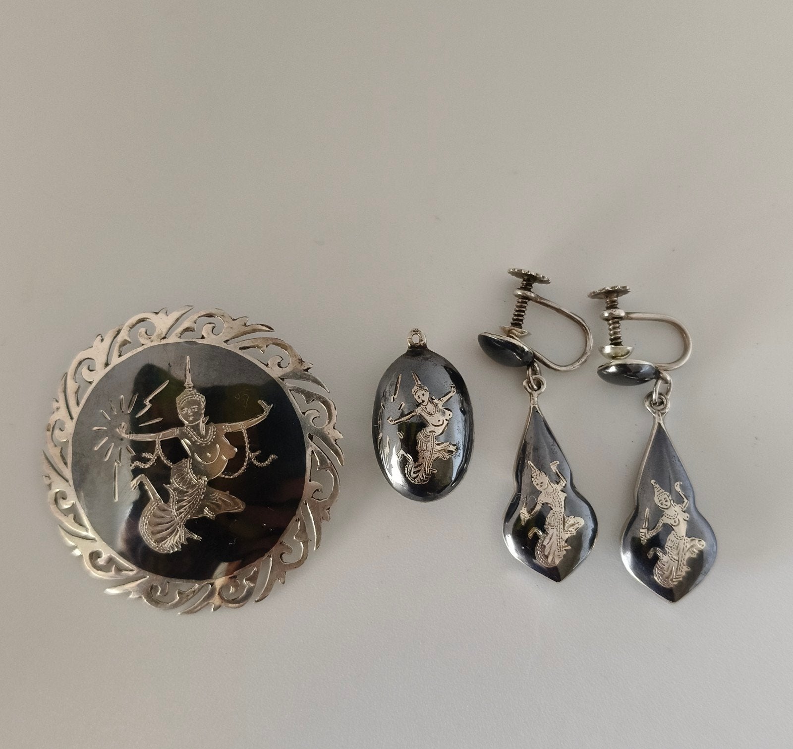 Vintage Siam Sterling Zilveren Sieradenset, Ophalen of Verzenden, Zilver, Zilver, Hangers