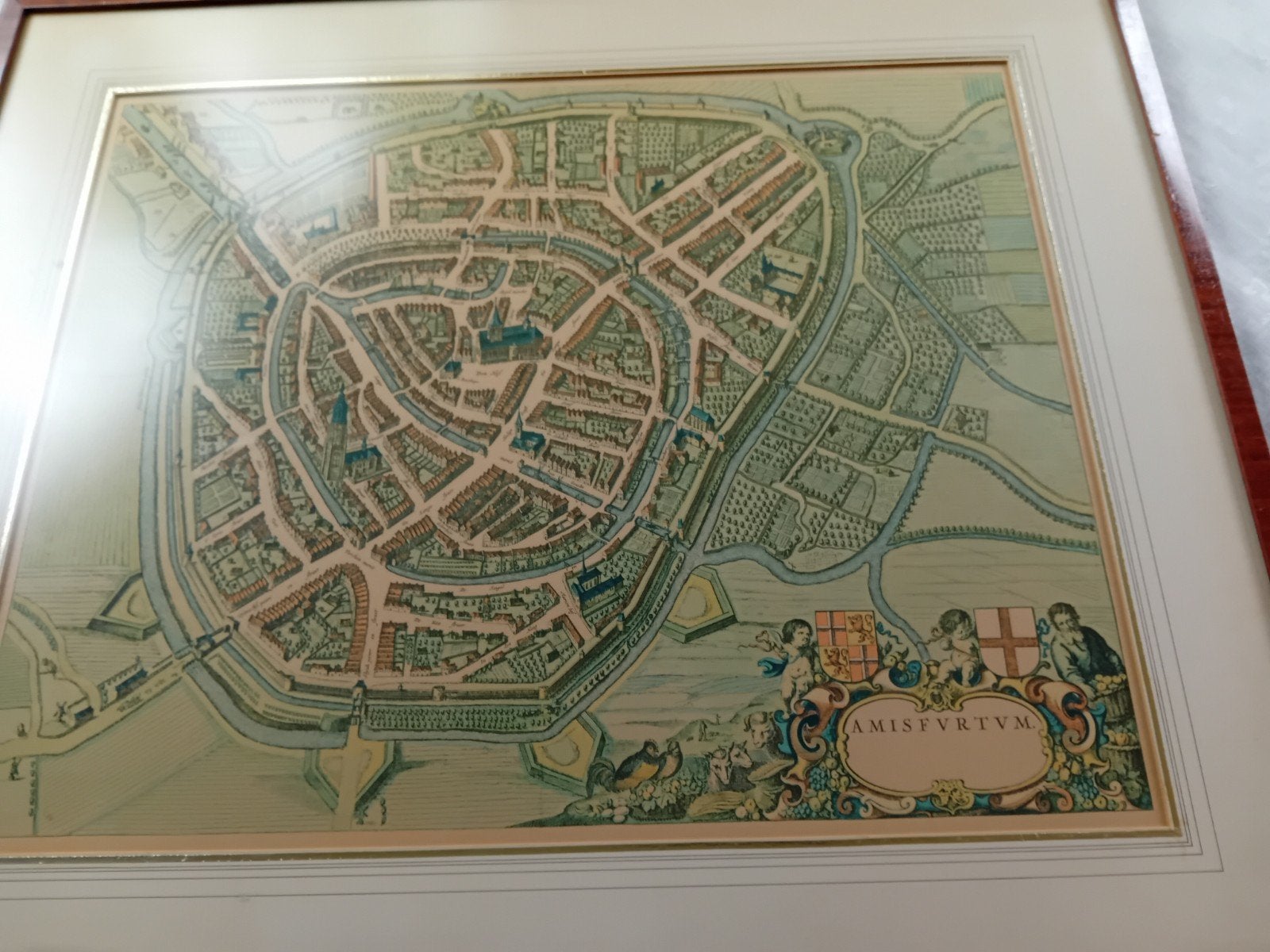 Stadskaart Amersfoort Joan Blaeu 1649, ingelijst J.W.B. Jas, Ophalen, Achter glas, Klassiek, Print