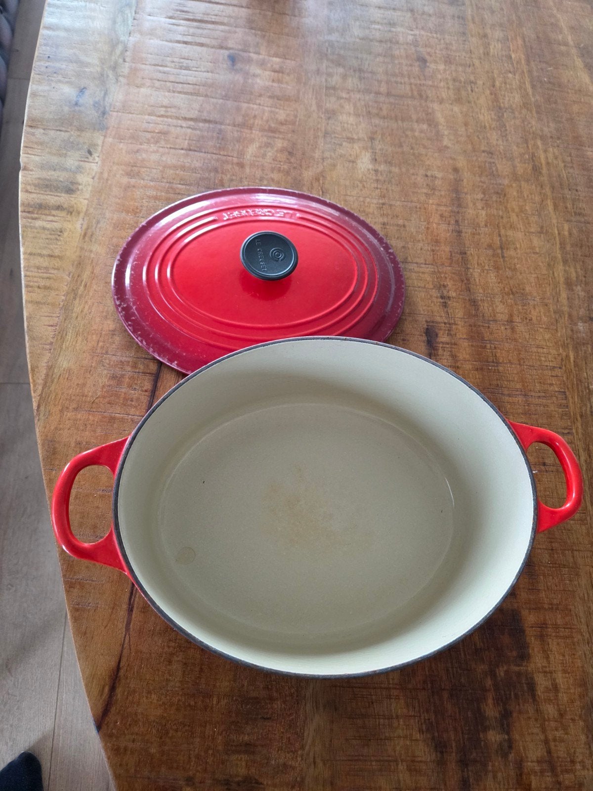 Le Creuset braadpan, rood, 31 cm, ophalen Amstelveen, Ophalen, Gebruikt, Le Creuset, Met deksel
