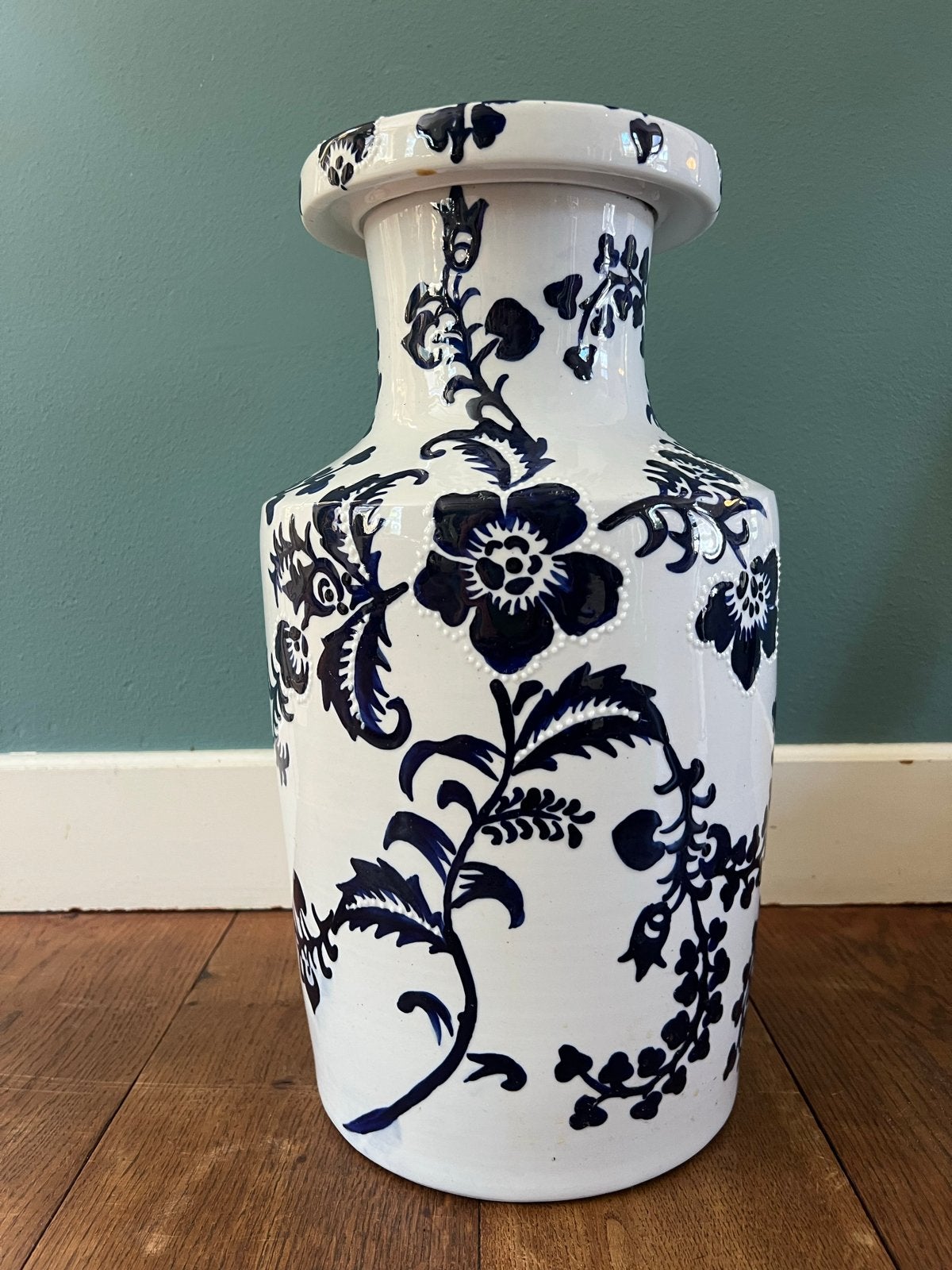 Grote vaas Pols potten met blauw-wit bloemmotief, Huis en Inrichting, Woonaccessoires | Vazen, Ophalen, Blauw, 45 cm, Zo goed als nieuw