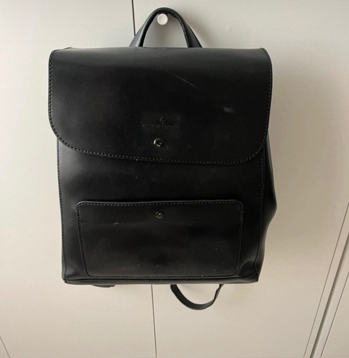 Zwarte Leren Rugzak - Castellijn & Beerens, Sieraden, Tassen en Uiterlijk, Tassen | Rugtassen, Overige merken, Gebruikt, 25 tot 40 cm