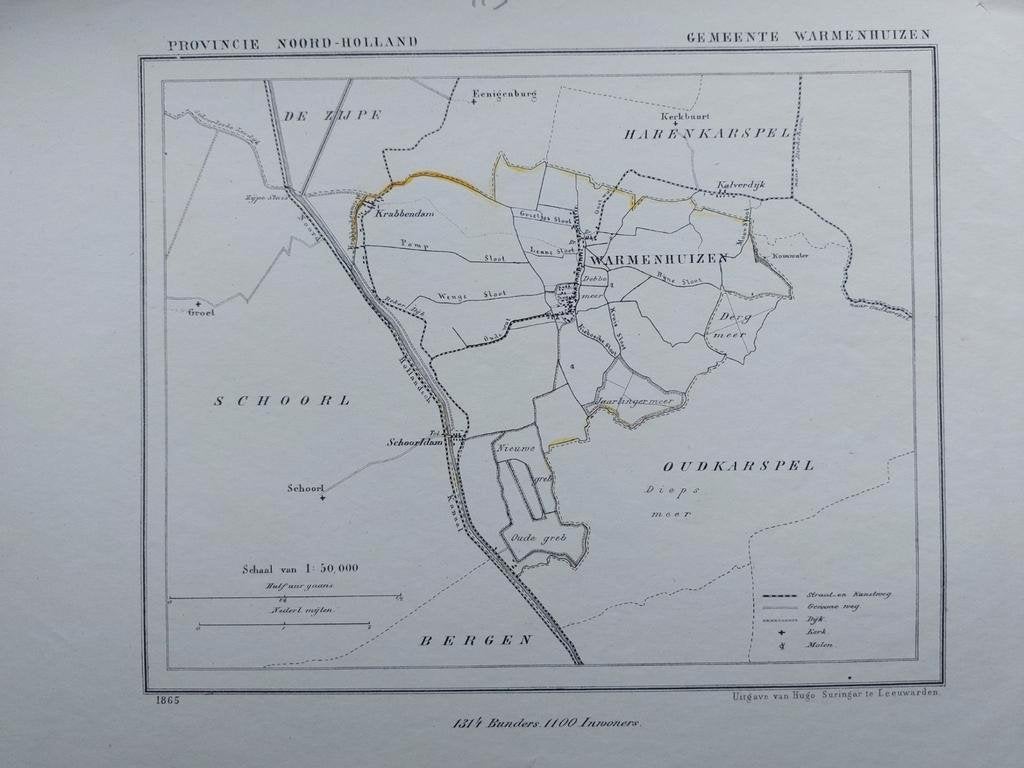 55 / Warmenhuizen Krabbendam Schoorl Litho 1865 J. Kuyper, Antiek en Kunst, Ophalen of Verzenden