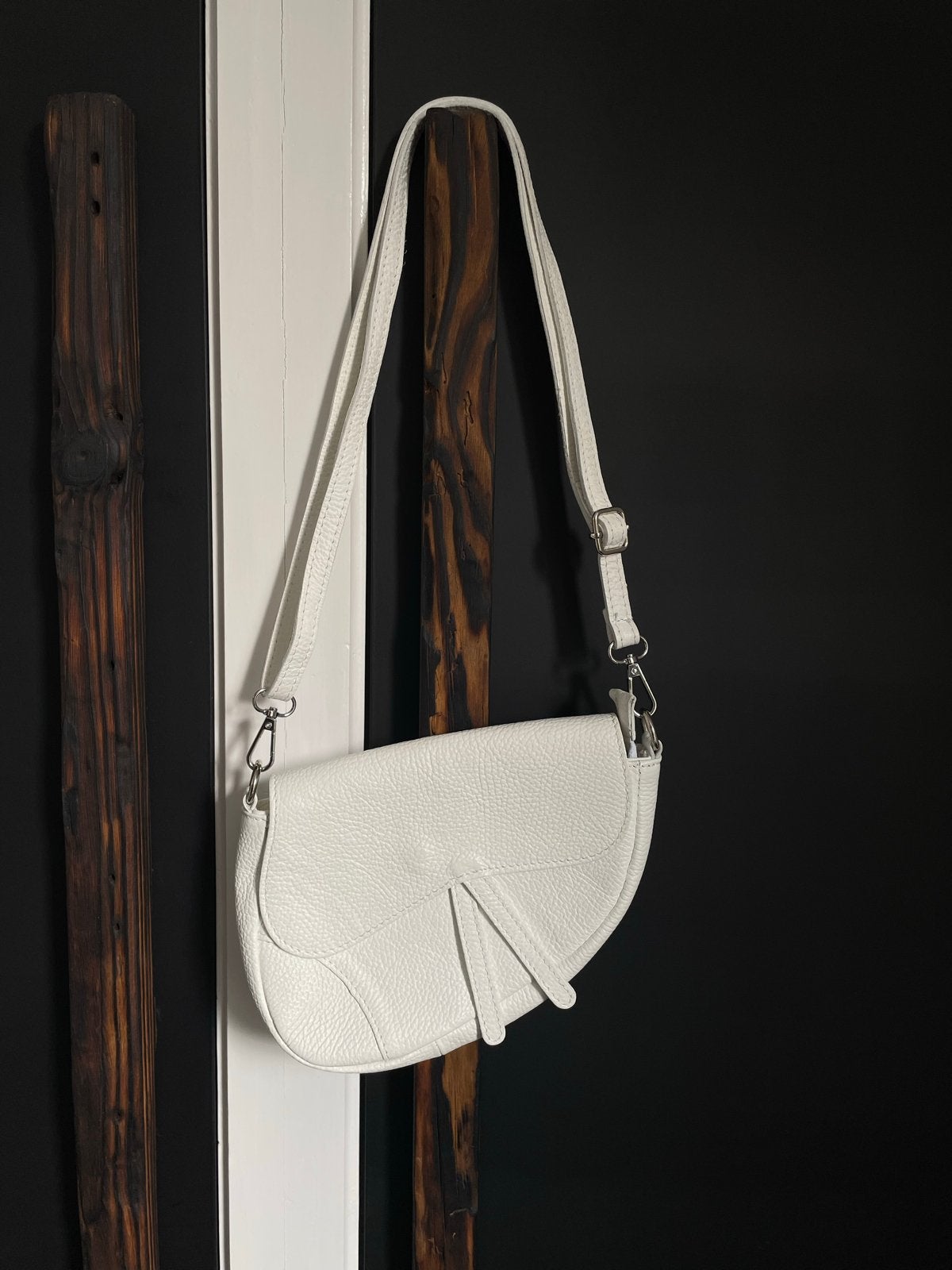Saddle bag, leren handtas. Borse in Pelle, Ophalen of Verzenden, Zo goed als nieuw, Wit, Schoudertasje
