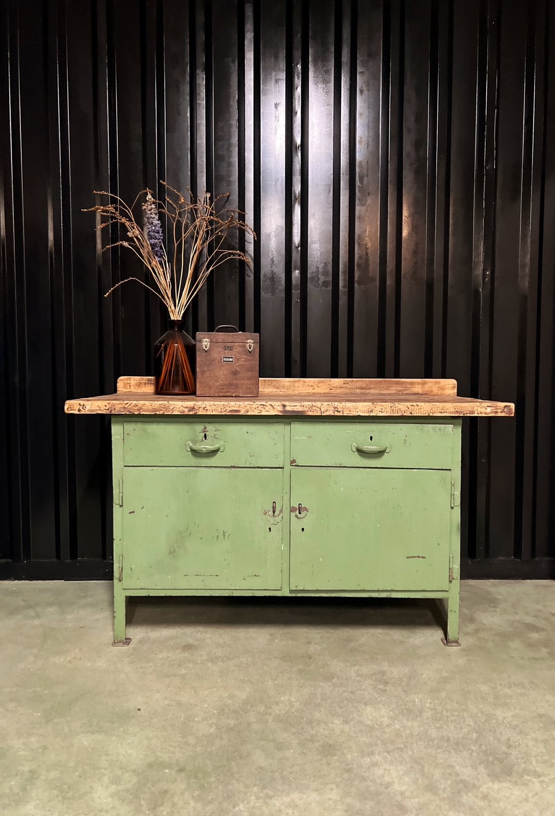 Vintage werkbank dressoir koffiebar keukeneiland tvmeubel, Ophalen, Gebruikt, 120 tot 170 cm