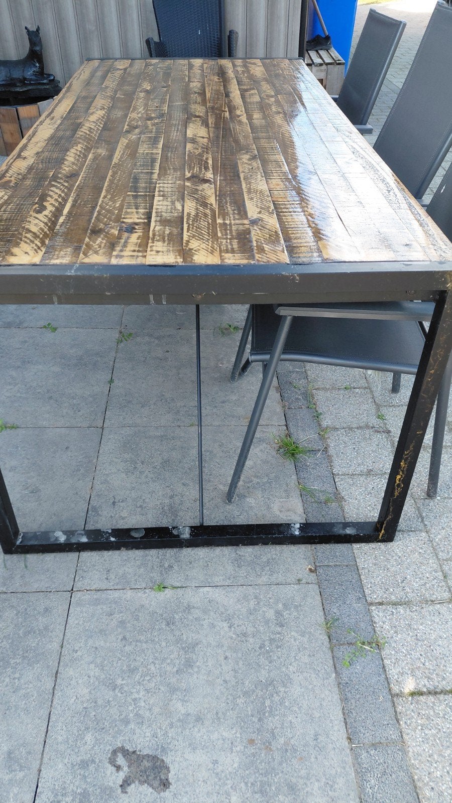 Robuuste tuintafel 220x100 cm - Hout en metaal, Ophalen, Gebruikt, Rechthoekig, Hout