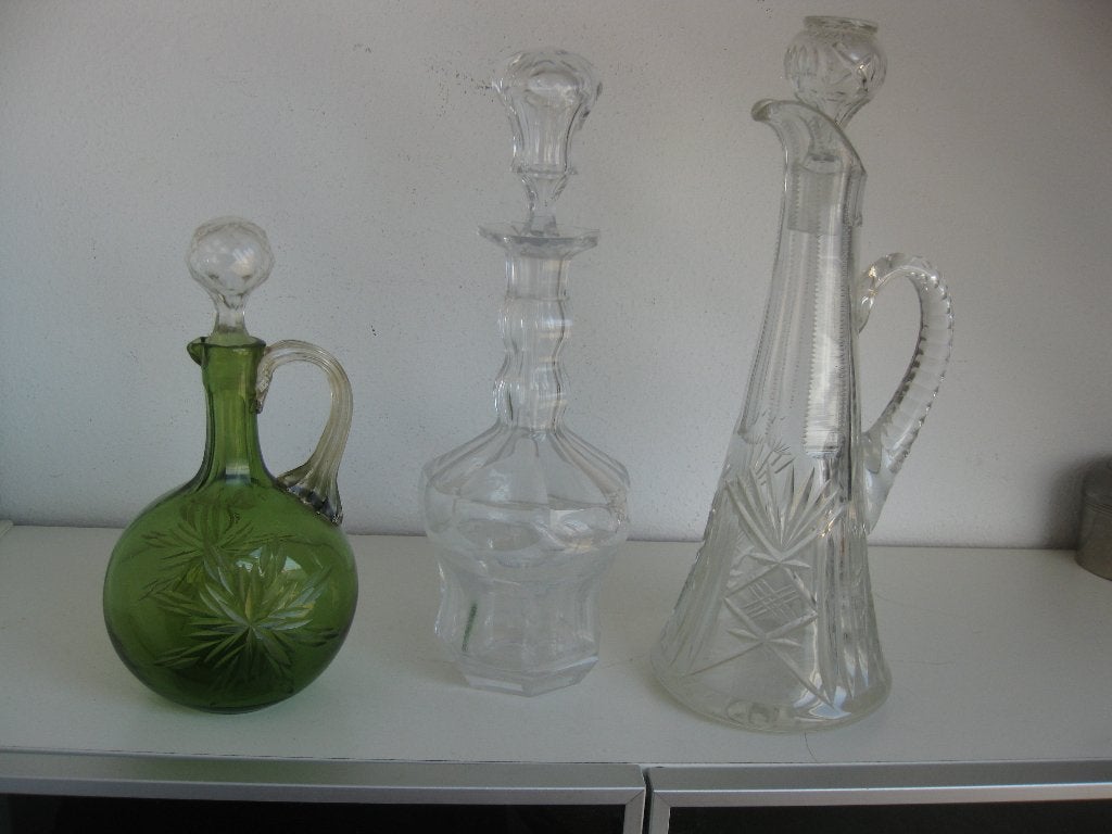 Drie verschillende antieke kristallen karaffen., Antiek en Kunst, Antiek | Glas en Kristal, Ophalen of Verzenden